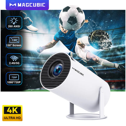 Zyron HY300 Pro Portable Projector - Android 11, 4K Resolution, 1280x720P, Dual WiFi, 260 ANSI Lumens, 180° Flexibility, Bluetooth 5.0, Ideal for Outdoor Cinema